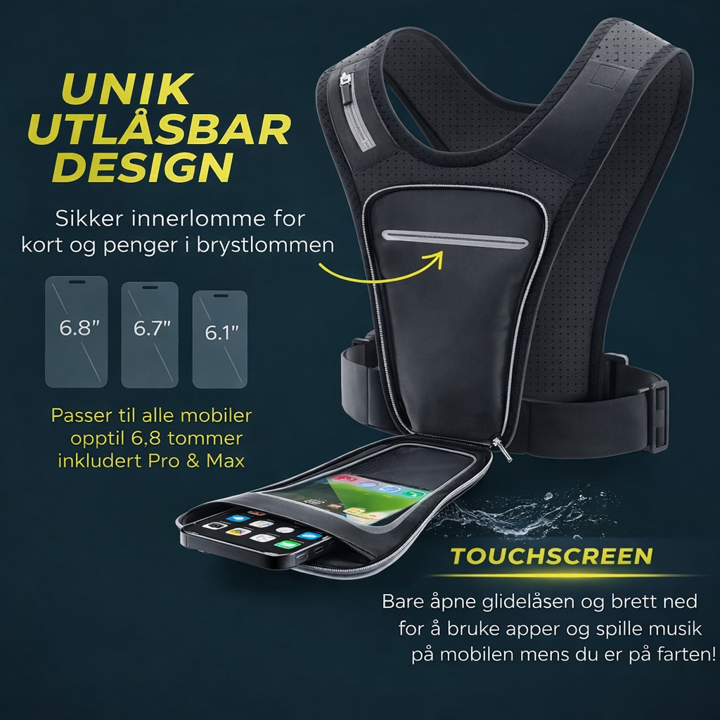 Løpevest med Vanntett Telefonlomme & Touch-Skjerm – Pustende Neopren