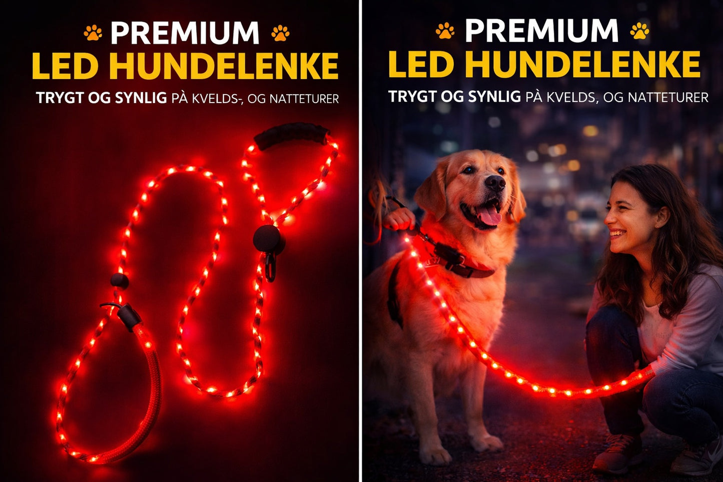 🔴 GlowDog LED Hundebånd – Se og bli sett 🌙🐕